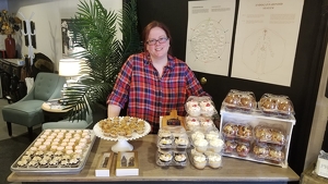 April showcasing her baked goods at Pine Hill Farms